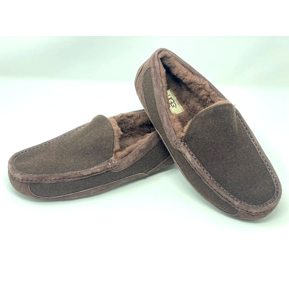 UGG Ascot Australia Slippers Mens 9 Wool Lined Brown House Shoes Loafers 3233 - Picture 6 of 7